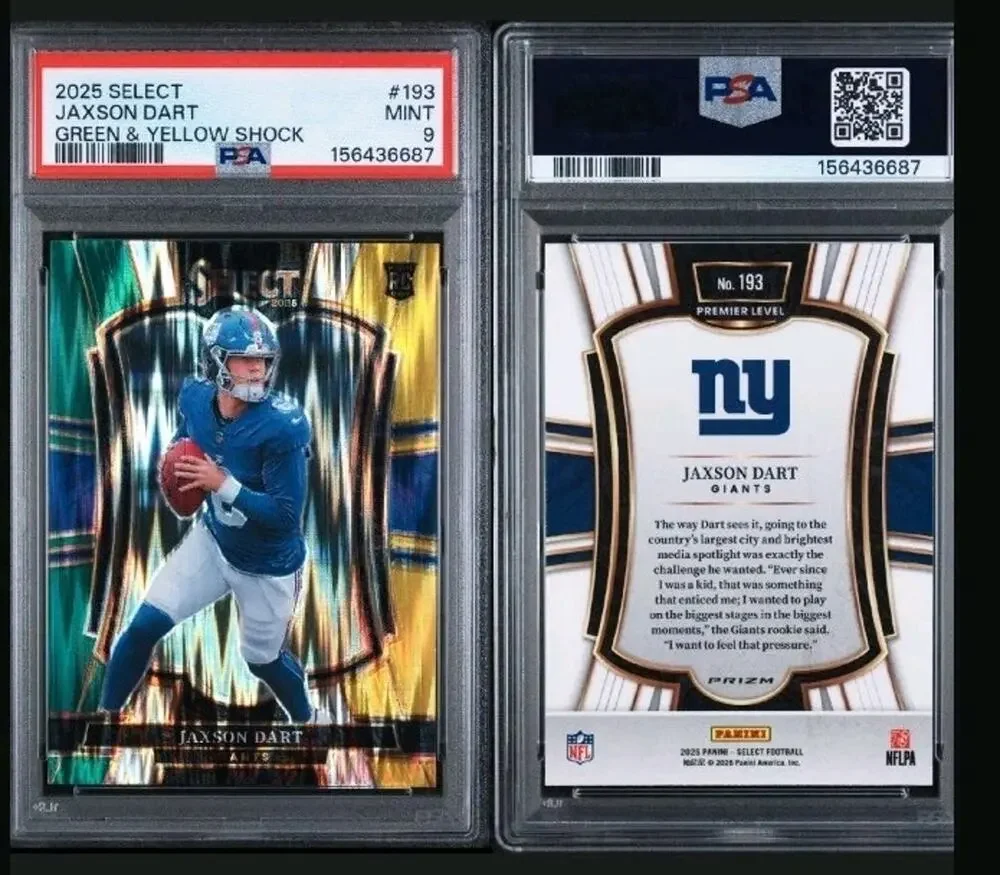 2025 Panini Select Jaxson Dart #193 Green & Yellow Shock Prizm Psa 9 Mint Rookie